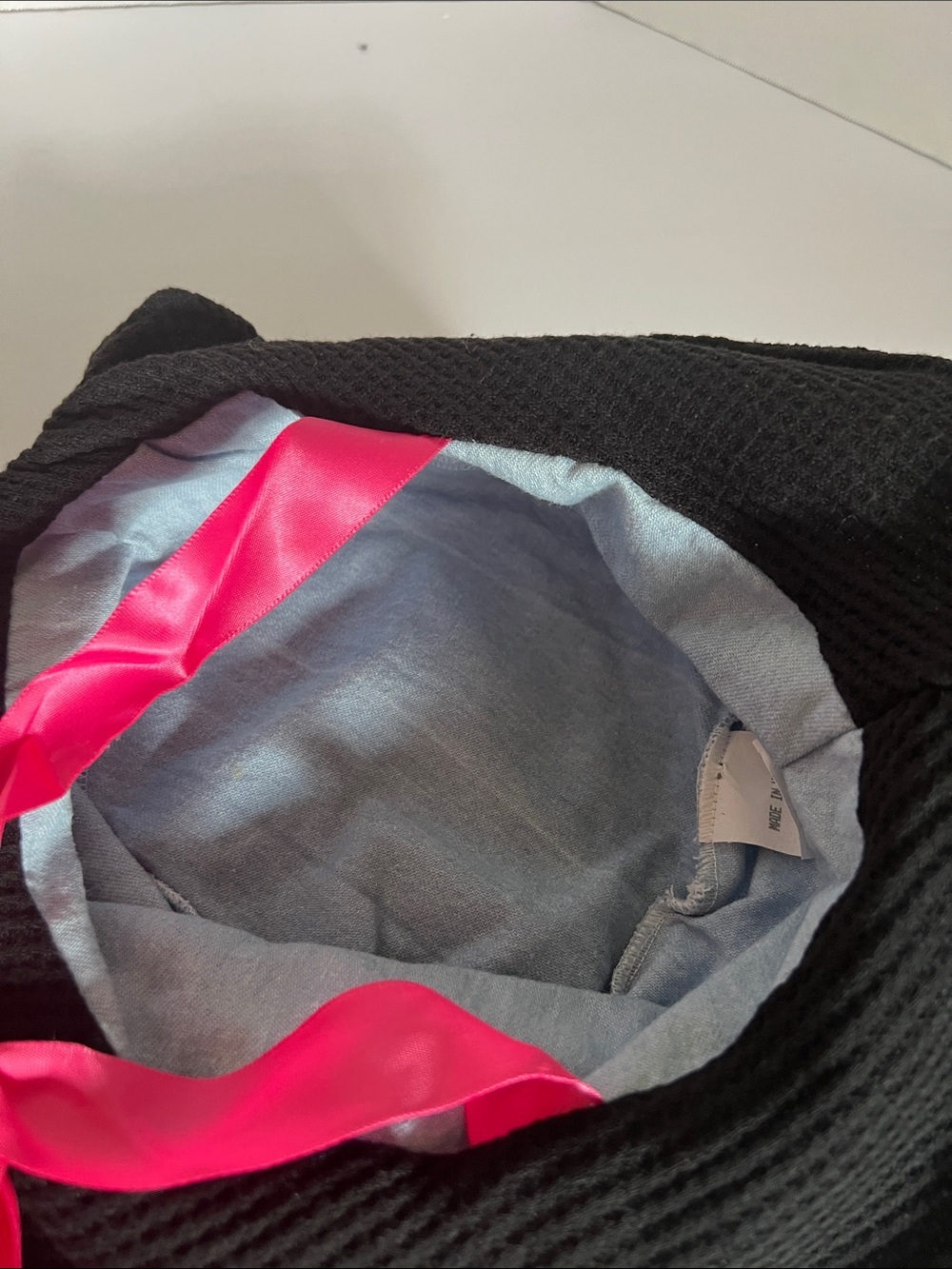 Two-Tone Wide Brim Denim Hat with Pink Flower and Satin Ties​ - Picture 3 of 3